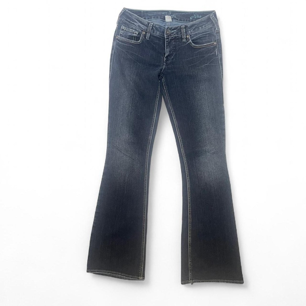 Silver Jeans Co Aiko Mid Rise Flare Dark Wash Denim Jeans Blue Womens
